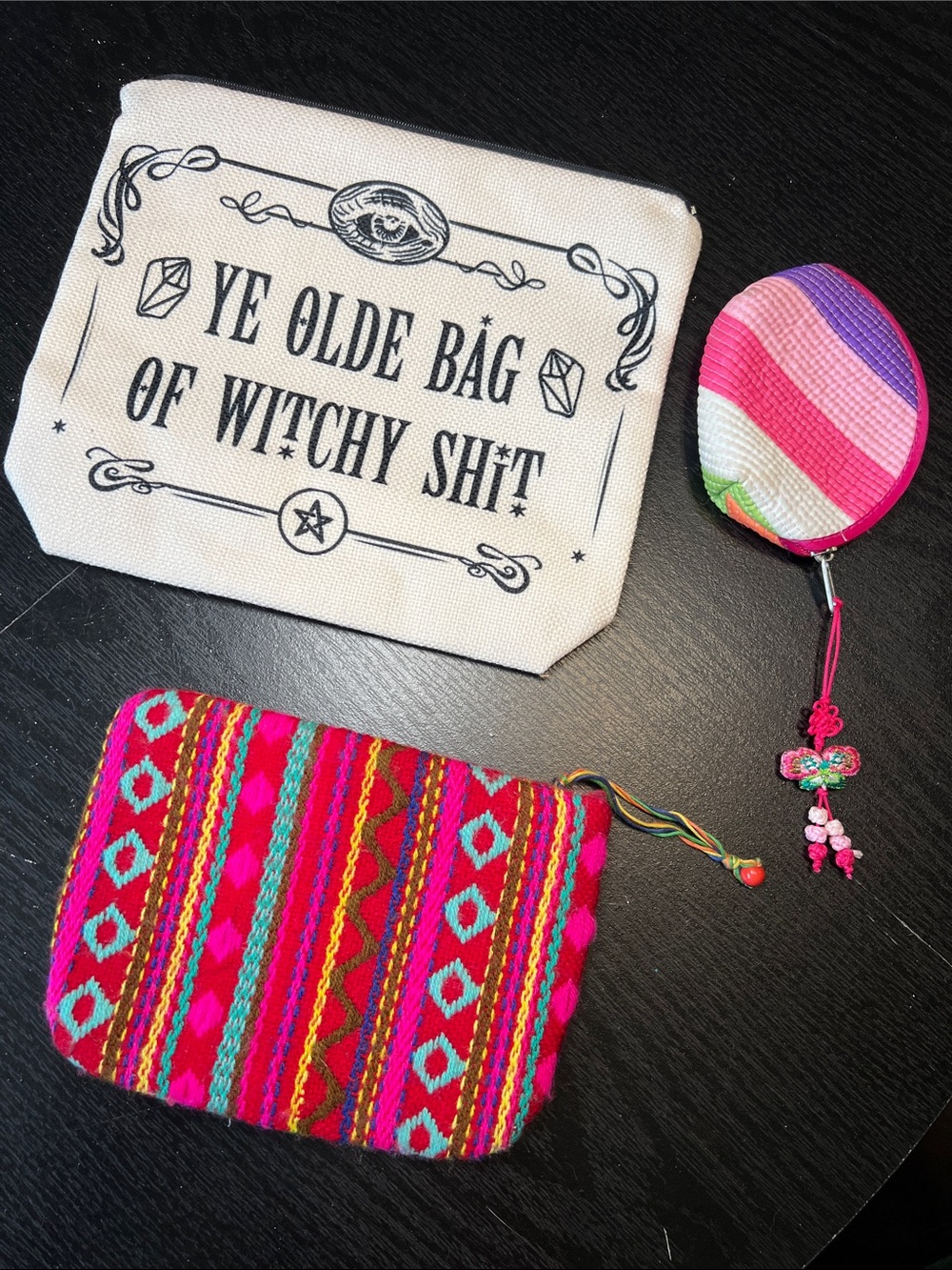 Witchy Cosmetic Bag, Colorful Woven Pouch & Asian Coin Purse